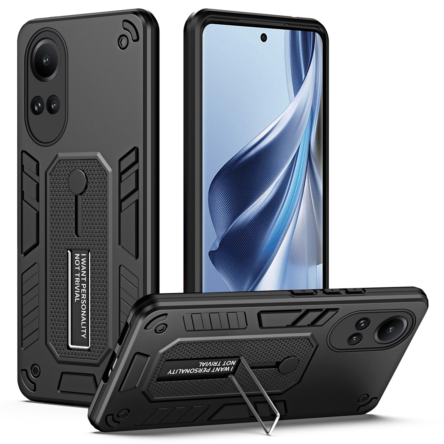 For Oppo Reno10 5G (Global) / Reno10 Pro 5G (Global) Phone Case with Kickstand Silicone Ring Strap - Blue For Oppo Reno10 5G (Global) / Reno10 Pro 5G (Global) Phone Case with Kickstand Silicone Ring Strap - Blue